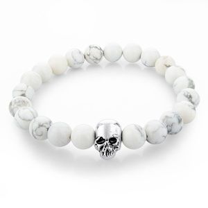 Skull stretch white marble bracelet